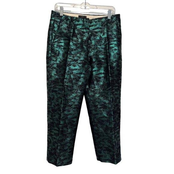 J. Crew Evergreen Jacquard Metallic Cropped Straight Pants Women's Size 8 - Picture 1 of 10